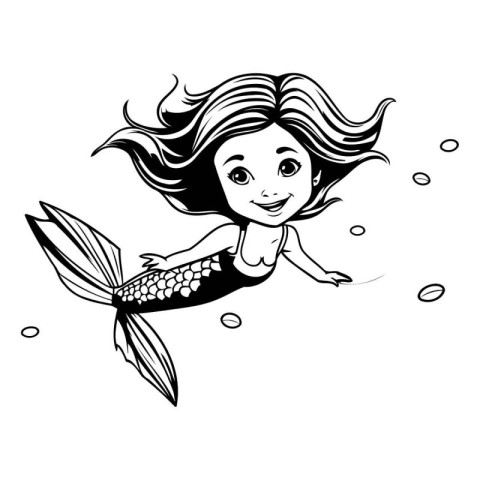 Cute little mermaid girl. Vector illustration isolated on white