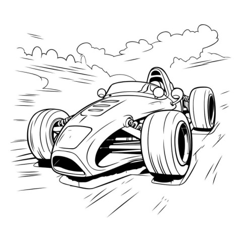 Sketch of a race car on the road. Vector illustration