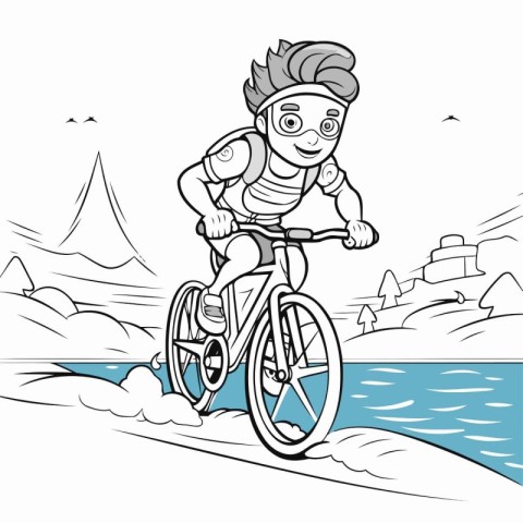 Coloring Page Outline Of a Cyclist Riding a Bike on the Water