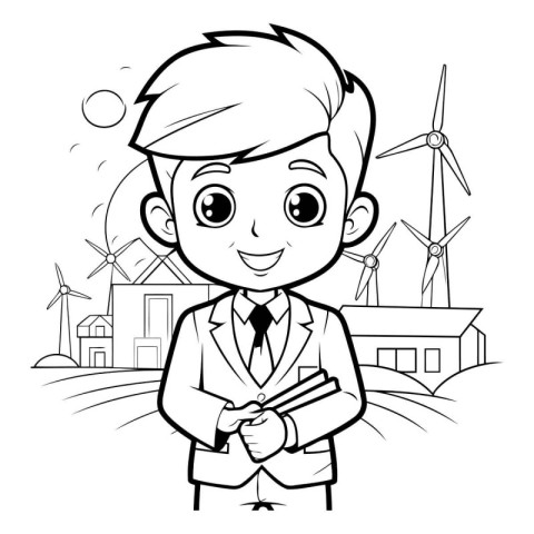 Black and White Cartoon Illustration of School Boy Student Chara