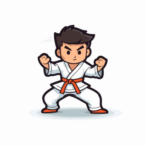 Taekwondo boy cartoon vector illustration. Cartoon karate kids.