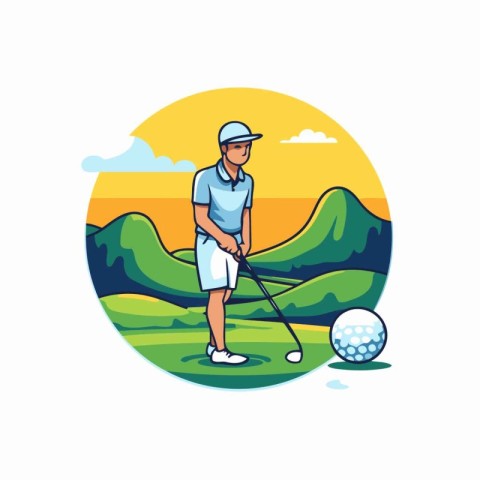 golf player avatar cartoon character in the landscape round icon