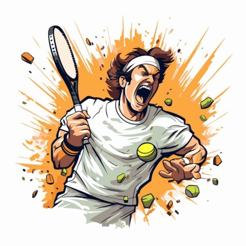 Tennis player in action. Vector illustration of a tennis player.