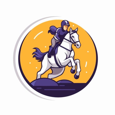 Vector illustration of a horseman riding on white horse in round