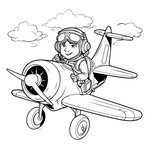 Vector illustration of Cartoon pilot with airplane. Coloring boo