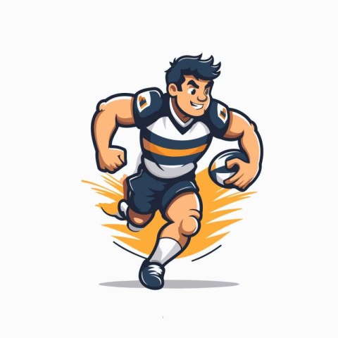 Rugby player running with ball. Vector illustration in cartoon s