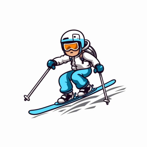 Cartoon skier. Vector illustration. Isolated on white background