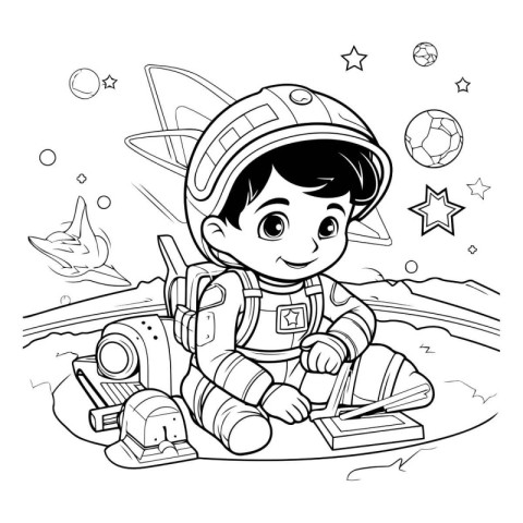 Coloring Page Outline Of a Cute Cartoon Astronaut Boy