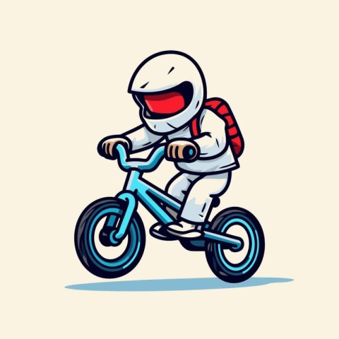 Vector illustration of a boy in a helmet riding on a bicycle.