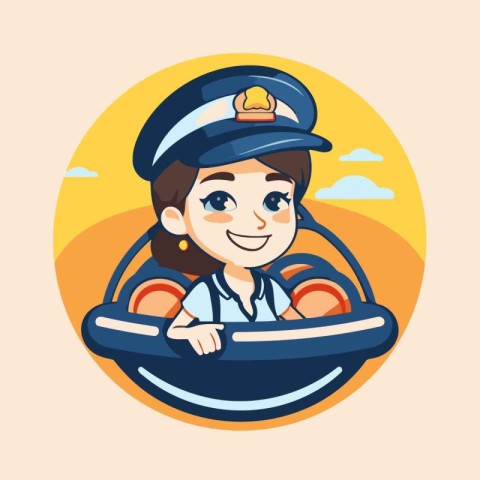 Cute girl in pilot costume. Vector illustration in cartoon style