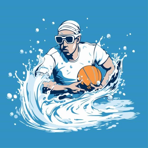 Water polo player with ball. Vector illustration of water polo p