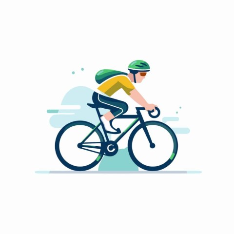 Cyclist in helmet riding bicycle. Flat style vector illustration