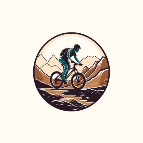 Cyclist in the mountains. Vector illustration in retro style.