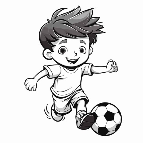 Vector illustration of a boy playing soccer isolated on a white