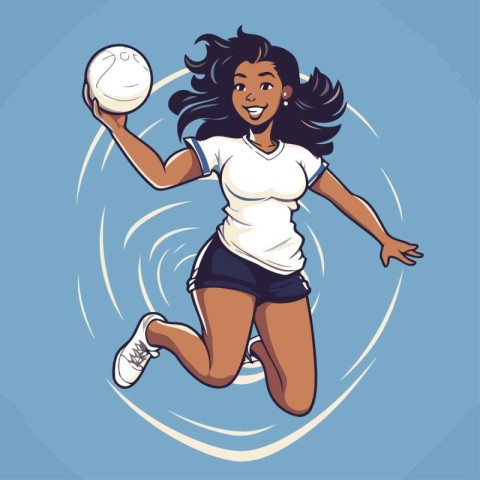 Vector illustration of a female volleyball player jumping with b