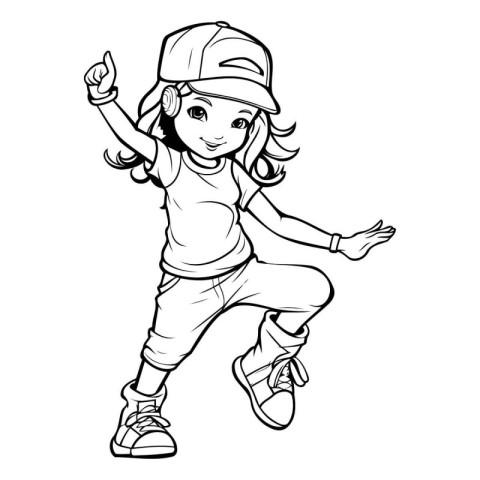 Cute little girl dancing hip hop. Vector illustration isolated o