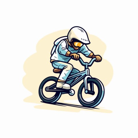 Cyclist in helmet riding bicycle. sketch style vector illustrati