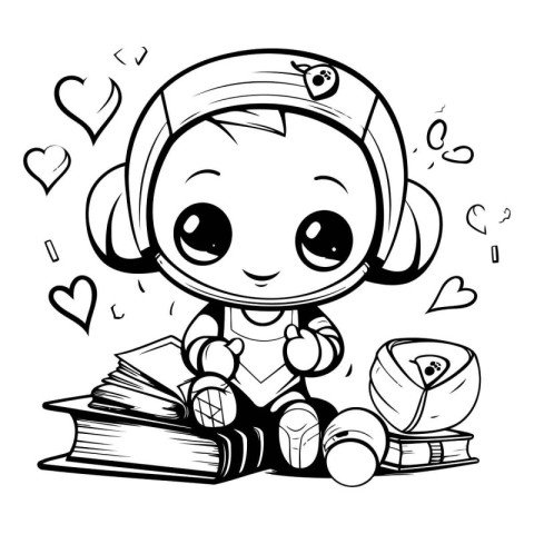 Cute Little Astronaut Girl Sitting on a Stack Of Books and Readi