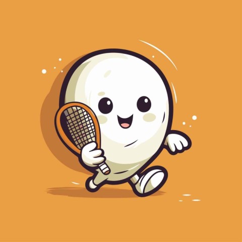 Cute ball playing tennis cartoon character vector illustration o