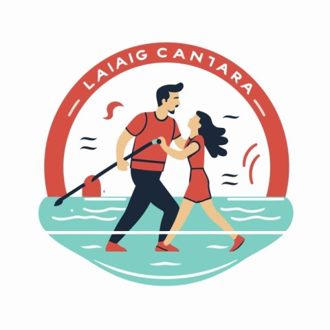 Man and woman paddling on kayak. Flat style vector illustration.