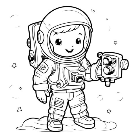 Coloring Page Outline Of a Astronaut Boy with a Camera