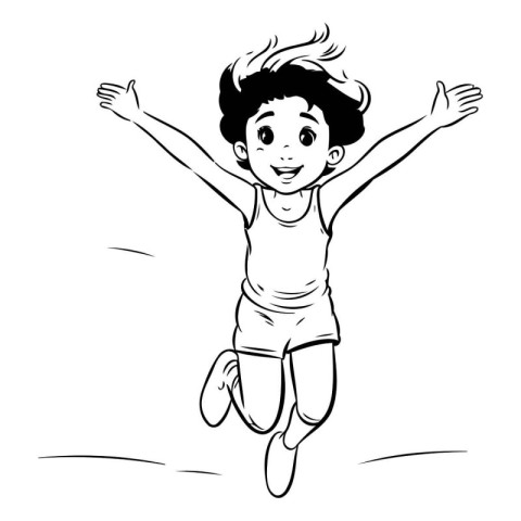 Illustration of a happy little girl jumping in the air with her