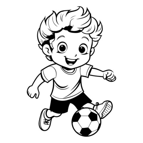 Cartoon boy playing soccer isolated on white background. Vector