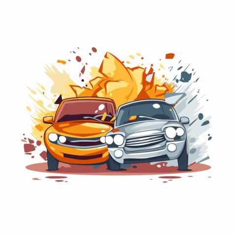 Vector illustration of a car crash on white background with spla