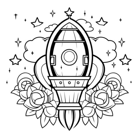 Rocket and roses design. Spaceship futuristic space shuttle shut