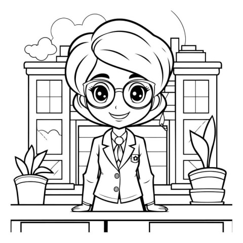 Black and White Cartoon Illustration of Little Boy Student or Sc