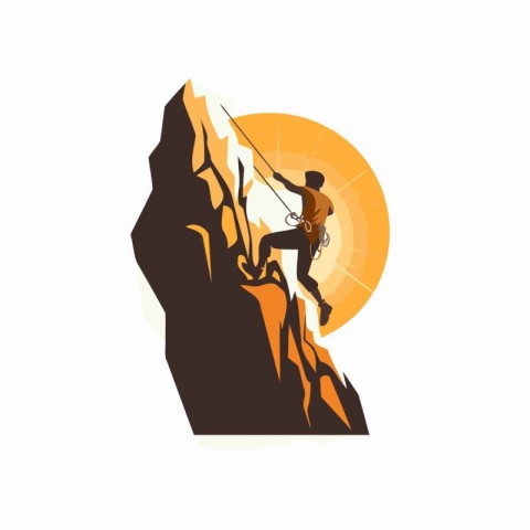 Silhouette of a rock climber on a cliff. Vector illustration