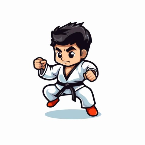 Taekwondo fighter cartoon character vector illustration. Cartoon