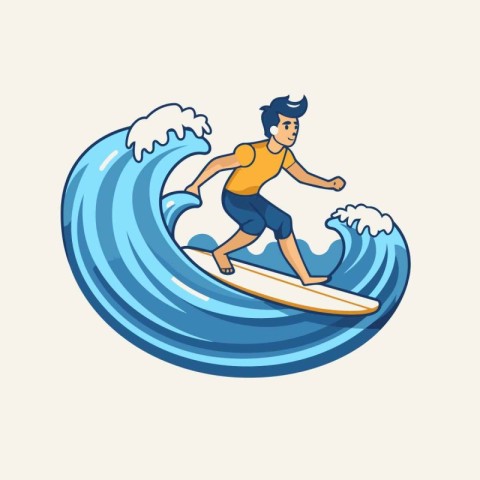 Surfer on a blue wave. Vector illustration in cartoon style.