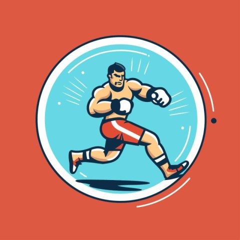 Vector illustration of a boxer running with boxing gloves in cir