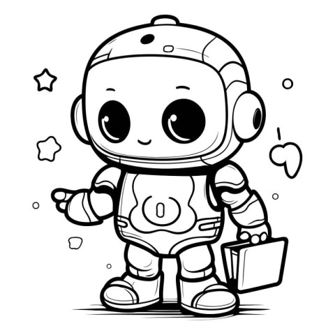 Black and White Cartoon Illustration of Cute Little Astronaut Fa