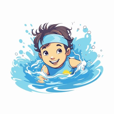 Vector illustration of a boy swimming in the water. Cartoon char