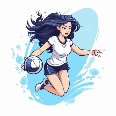 Beautiful girl playing volleyball. Vector illustration on a whit