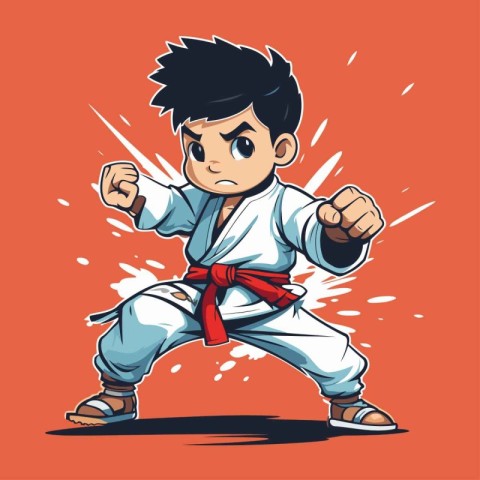 Karate boy in kimono. Vector illustration in cartoon style