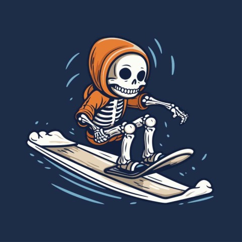 Skier with skull. Vector illustration of skeleton on skis.