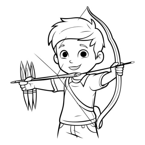 Cute cartoon boy with bow and arrow. Vector illustration for col