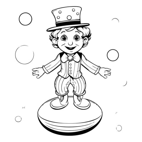 Coloring book for children: circus clown on the ball. Vector ill