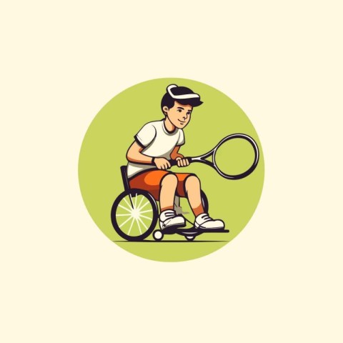 Tennis player with racket in wheelchair. Vector illustration of