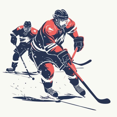 Hockey player in action. vector illustration in grunge style.