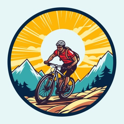 Mountain biker rides in the mountains. Vector illustration in vi