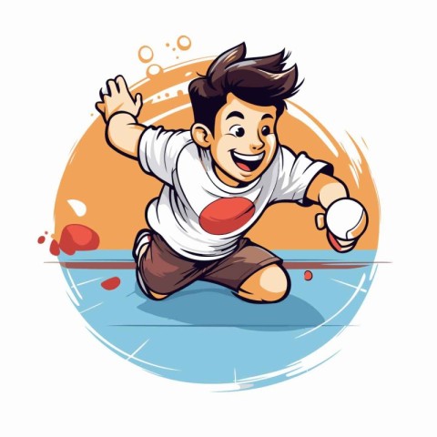 Vector illustration of a young man playing table tennis with a b