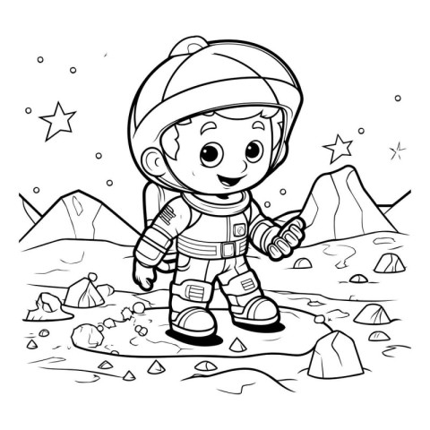 Coloring Page Outline Of a Cute Little Astronaut in Space