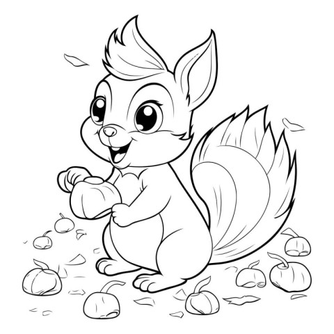 Cute Squirrel Cartoon Mascot Character Coloring Page Outline