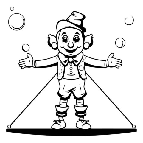 Black and White Cartoon Illustration of Cute Little Elf Juggling