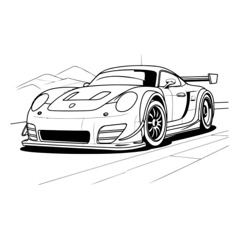 sport car on the road. vector illustration in black and white