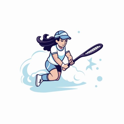 Tennis player with racket and ball. Vector illustration in carto